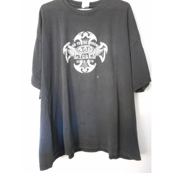 Well Worn Black Bad to Bone J&P Cycles Sz XXXL Gildan Tag double sided Tshirt - Picture 3 of 10